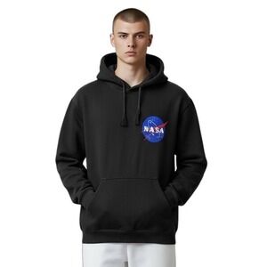 H&M LOGG NASA Hoodie Black Men's Pullover‎ Sweatshirt Space Logo Medium